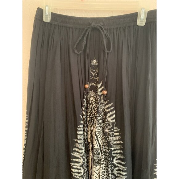 Gypsy Blu Size M Black Rayon A Line Women Boho Midi Skirt for Beach Vacations - Picture 7 of 7